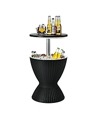 Mecale 3-in-1 Rattan Cooler Bar Table with 8 Gal Ice Bucket and 2 Heights