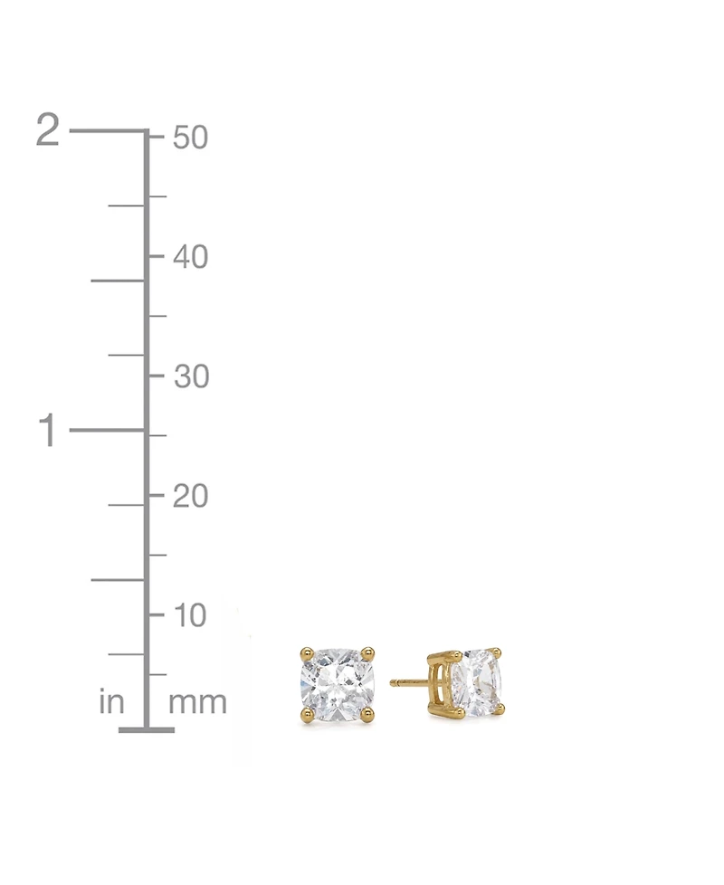 and Now This Cubic Zirconia Cushion Stud Earrings Silver Gold Plate