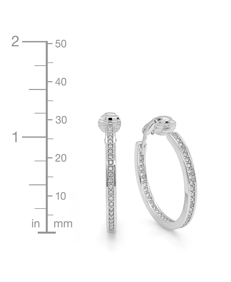 And Now This Cubic Zirconia Medium In & Out Clip-On Hoop Earrings in Silver-Plate, 1.18"