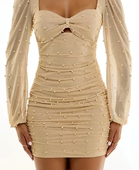 Emerald Sundae Juniors' Pearl and Glitter Long Sleeve Body-Con Dress