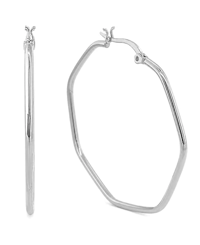 And Now This Hexagon Large Medium Hoop Earrings in Silver-Plate