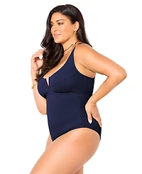 Swimsuits for All Women's Ribbed V-Wire One Piece Swimsuit