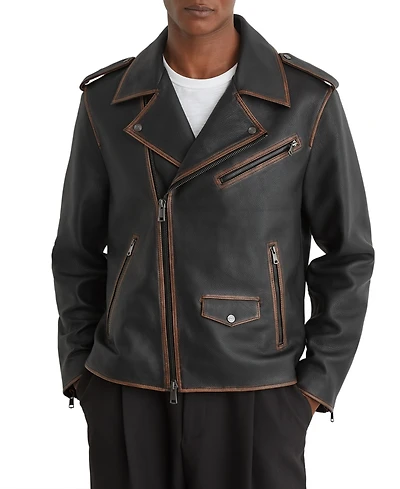 Reiss Men's Winnen Leather Burnished-Detail Biker Jacket