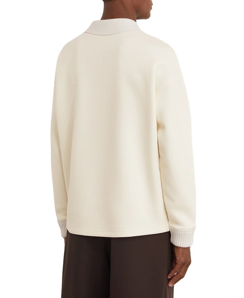 Reiss Men's Beaton Premium Interlock Cotton-Blend Dropped-Shoulder Open-Collar Sweatshirt
