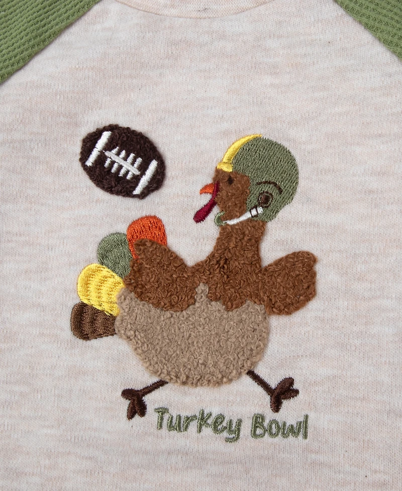 Baby Essentials Boys' Turkey Bowl Long-Sleeve Cotton-Blend Bodysuit, Pants, Hat and Socks, 4-Piece Set