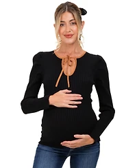Pinkblush Maternity Ribbed Knit Cutout Tie Front Long-Sleeve Top