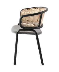 LeisureMod Ervilla 2-pcs Velvet Dining Chair with Rattan Backrest - Modern Kitchen Accent Armchair with Floor Protectors