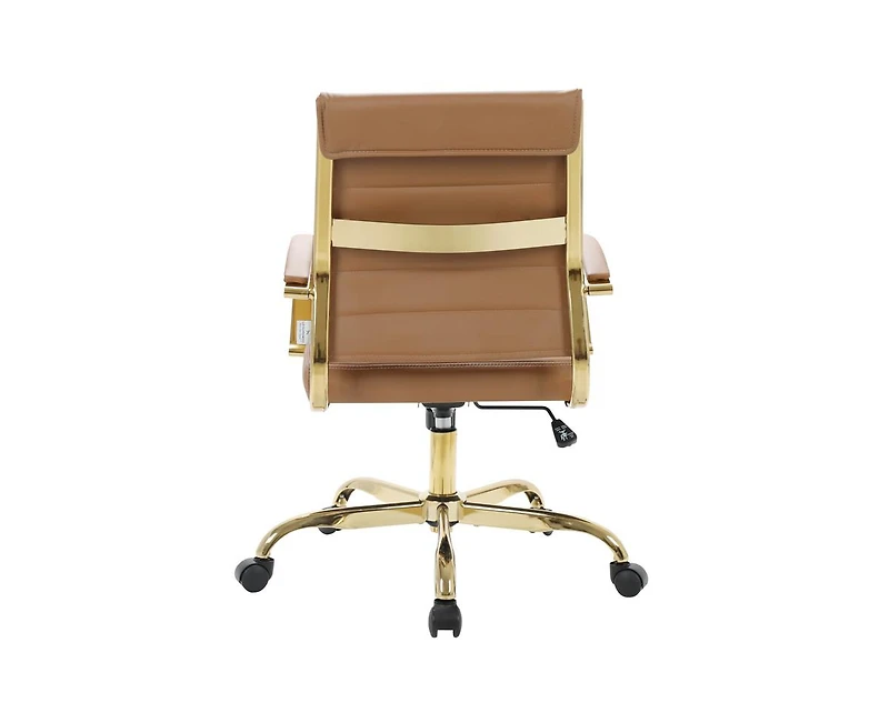 LeisureMod Benmar Leather Office Chair with Gold Accents, Adjustable Height, Swivel, Ergonomic Design for Home Office or Workspace