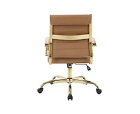 LeisureMod Benmar Leather Office Chair with Gold Accents, Adjustable Height, Swivel, Ergonomic Design for Home Office or Workspace