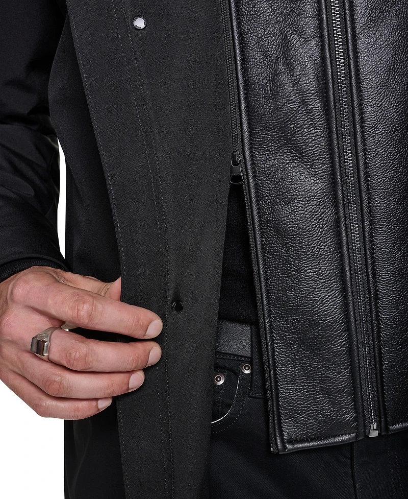 Karl Lagerfeld Paris Men's Regular-Fit Hooded Shearling-Lined Bib Parka