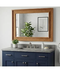 Phying Rectangular Rattan Wall Mirror 20x30 Inch Solid Wood Frame Farmhouse Decorative Vanity Mirror Aesthetic Wall Art for Home Bathroom