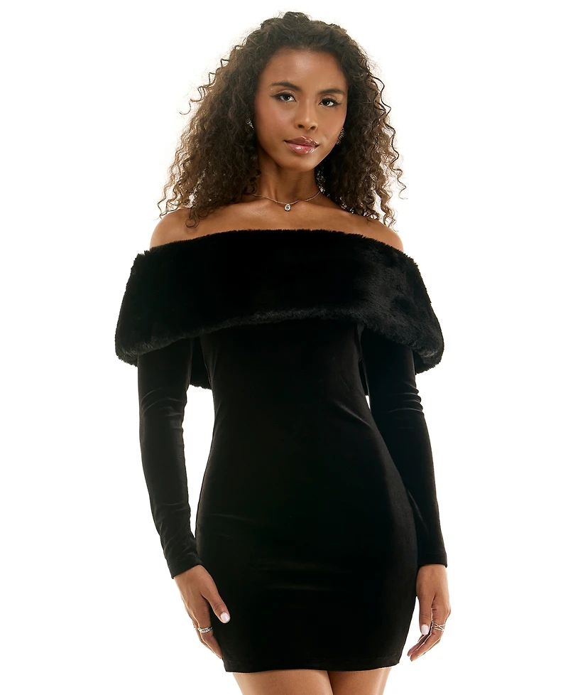 Katia Rae Women's Off-the-Shoulder Long Sleeve Velvet Dress
