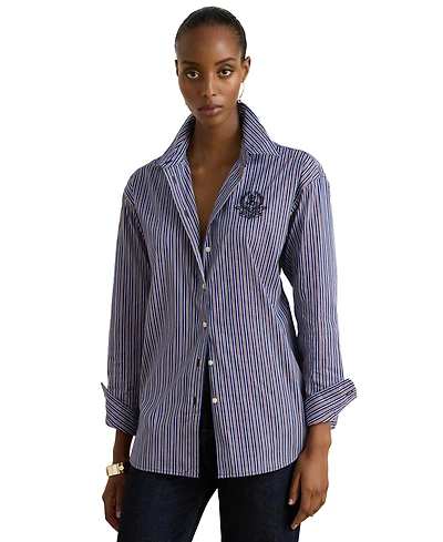 Lauren Ralph Women's Striped Point-Collar Relaxed-Fit Button-Down Shirt