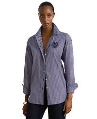 Lauren Ralph Women's Striped Point-Collar Relaxed-Fit Button-Down Shirt
