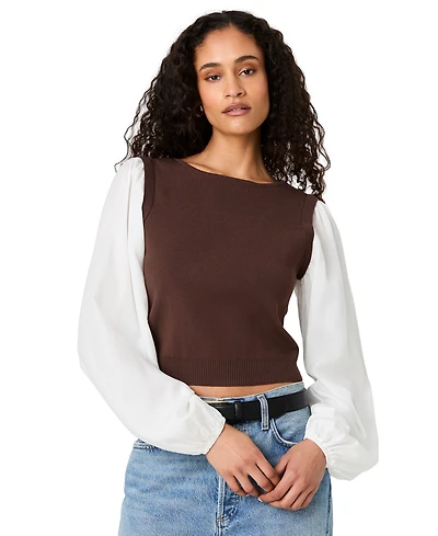 French Connection Women's Shirting Combo Long-Sleeve Top
