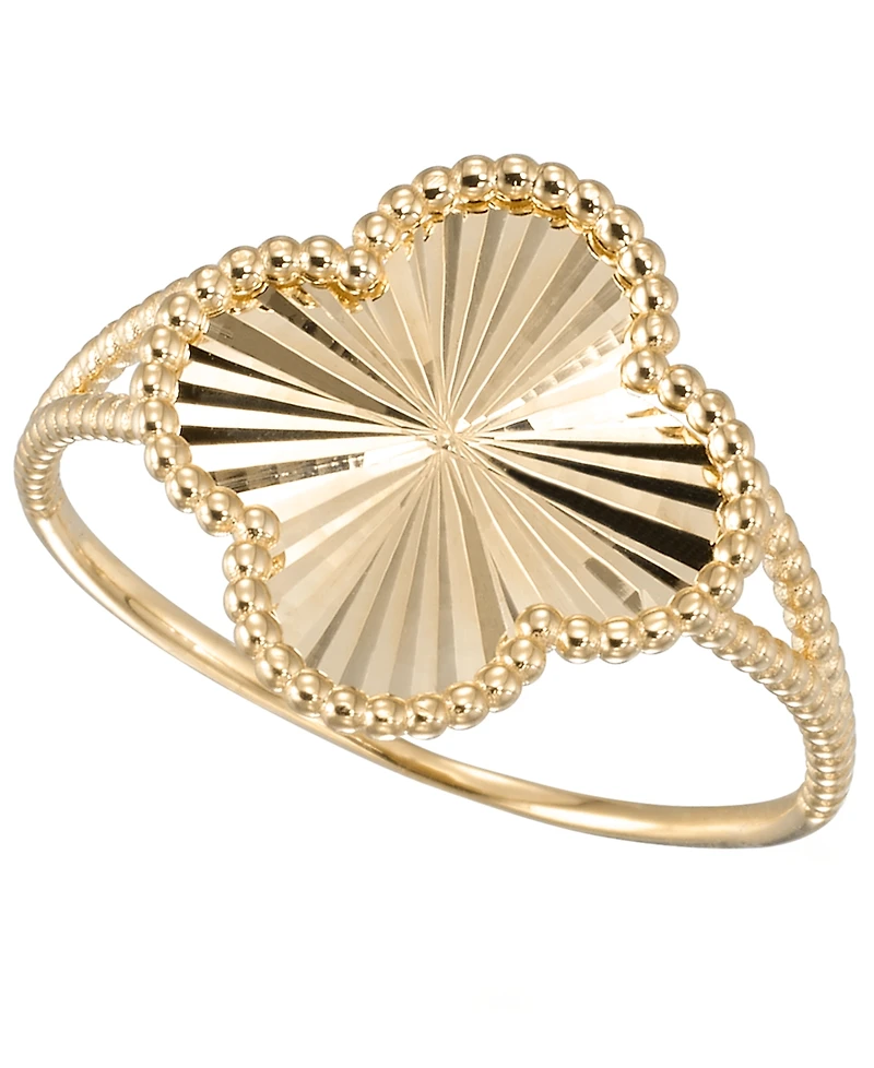 Italian Gold Four Leaf Clover Ring in 10k Yellow Gold