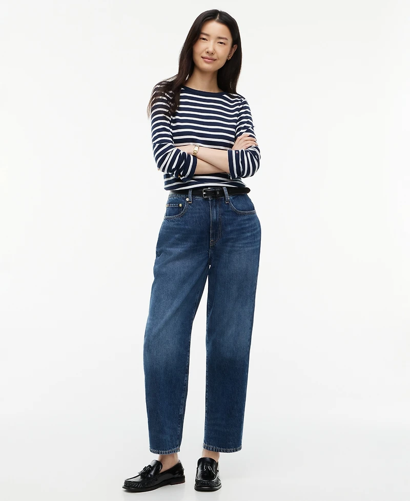 Tommy Hilfiger Women's Quinn Mid-Rise Barrel-Leg Dark-Rinse Jeans