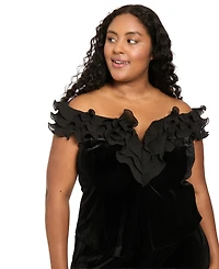 Muse Plus Off-the-Shoulder Velvet Ruffle Blouse