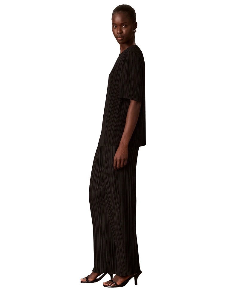 Calvin Klein Women's Pull-On Straight-Leg Plisse Pleat Pants