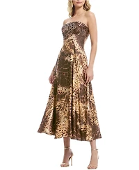Dress The Population Women's Miranda Strapless Sequin Bustier Leopard Print Midi Dress