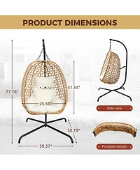 Asagikoiai Set of 2 Outdoor Hanging Egg Chairs with Stand and Cushions, Wicker Patio Swing Hammock
