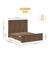 homfan Wooden Platform Bed Frame, Solid Wood Finish with Tall Vertical Panel Headboard & Footboard, No Box Spring Needed, for Bedroom