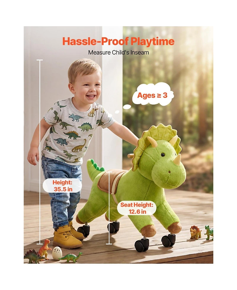 Glintex Ride-On Dinosaur Toy with Roar Sounds, Holds 88 lbs