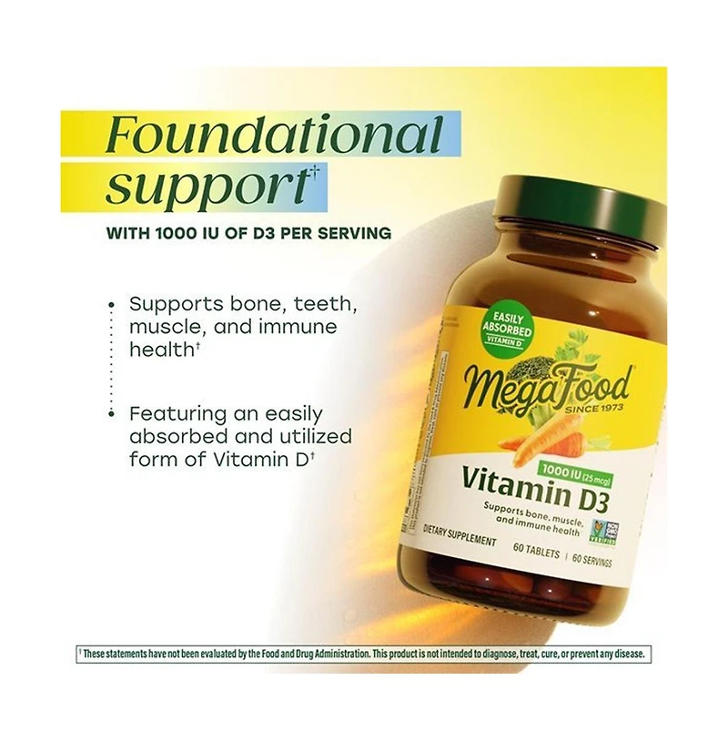MegaFood Vitamin D3 Iu, Bone, Muscle and Immune Support, Vitamin D Tablets