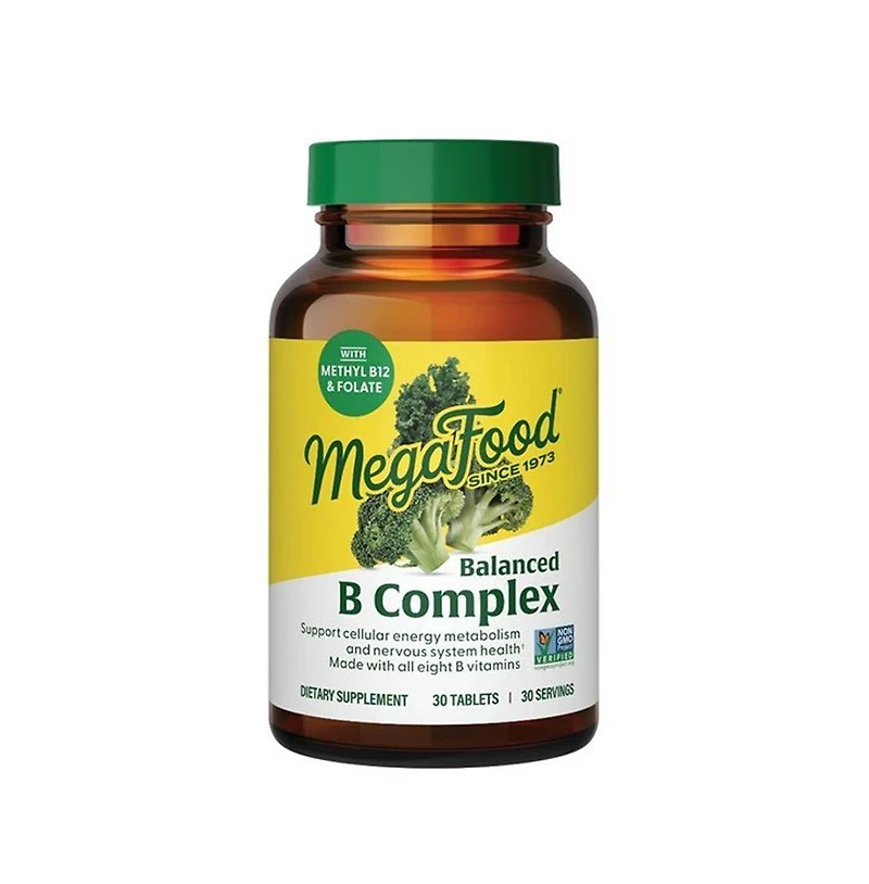 MegaFood Balanced B Complex Vitamins for Women and Men, Vitamin B6, Vitamin B12, Folate and Biotin, 30 Ct