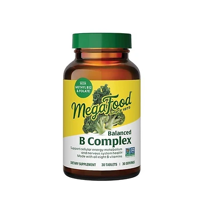 MegaFood Balanced B Complex Vitamins for Women and Men, Vitamin B6, Vitamin B12, Folate and Biotin, 30 Ct
