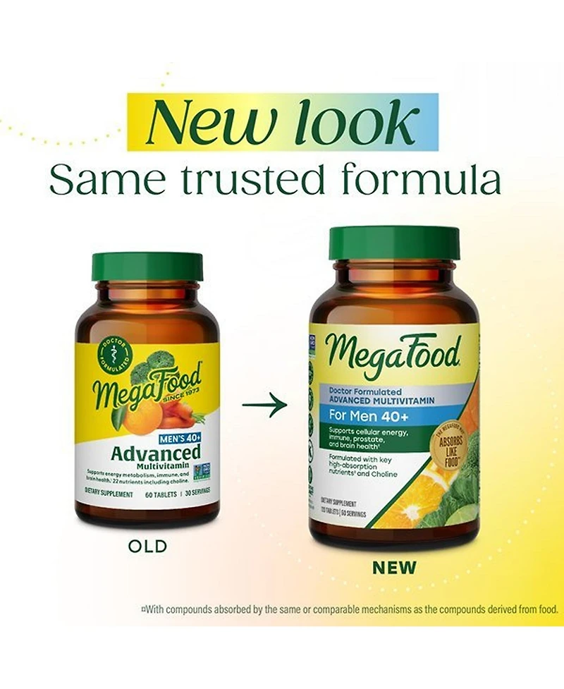 MegaFood Advanced Multivitamin for Men 40+ with Choline, Methyl B12, Methylfolate, Vitamin C and D3 and Zinc