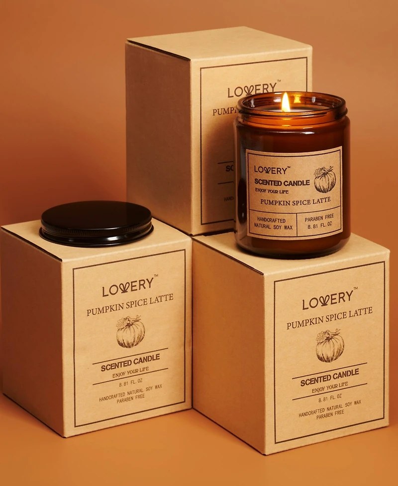 Lovery Pumpkin Spice Latte Candle Gift Set, 9oz Home Soy Aromatherapy Candles