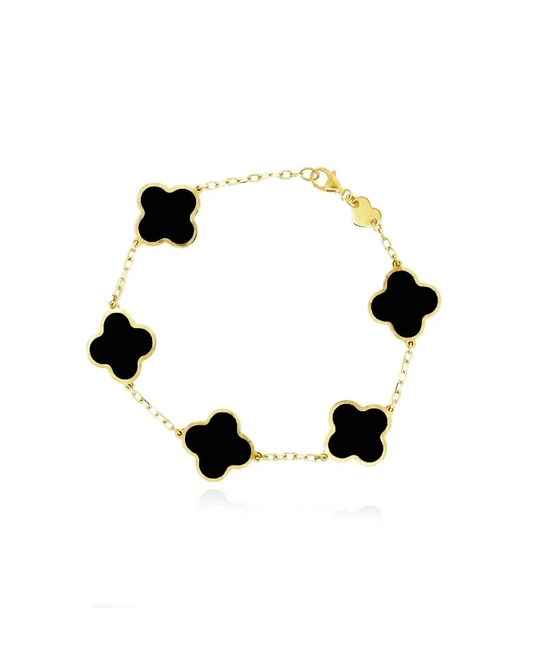 The Lovery Classic Onyx Clover Bracelet 14K Gold Plated Sterling Silver