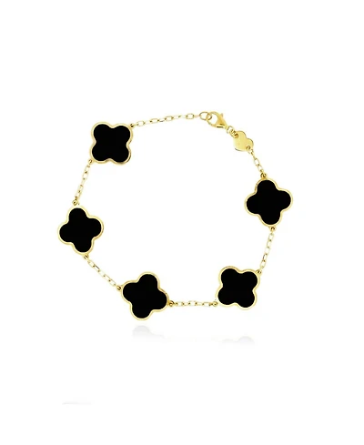 The Lovery Classic Onyx Clover Bracelet 14K Gold Plated Sterling Silver