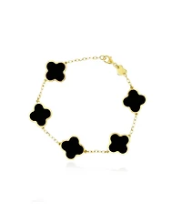 The Lovery Classic Onyx Clover Bracelet 14K Gold Plated Sterling Silver