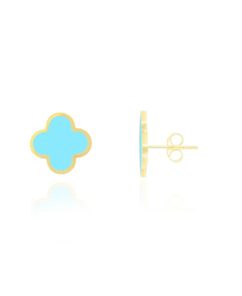 The Lovery Classic Turquoise Clover Stud Earrings 14K Gold Plated Sterling Silver