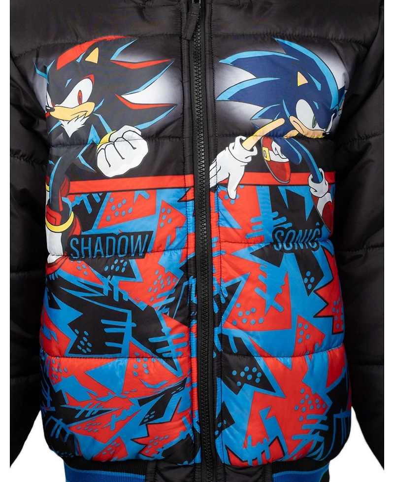 Sonic the Hedgehog Boys' Zip-Up Hooded Puffer Jacket
