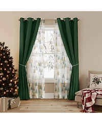 No. 918 Balsam Christmas Tree Metallic Sheer Rod Pocket Curtain Panel Pair