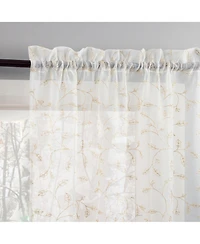 No. 918 Holly Metallic Embroidery Christmas Sheer Rod Pocket Curtain Panel Pair