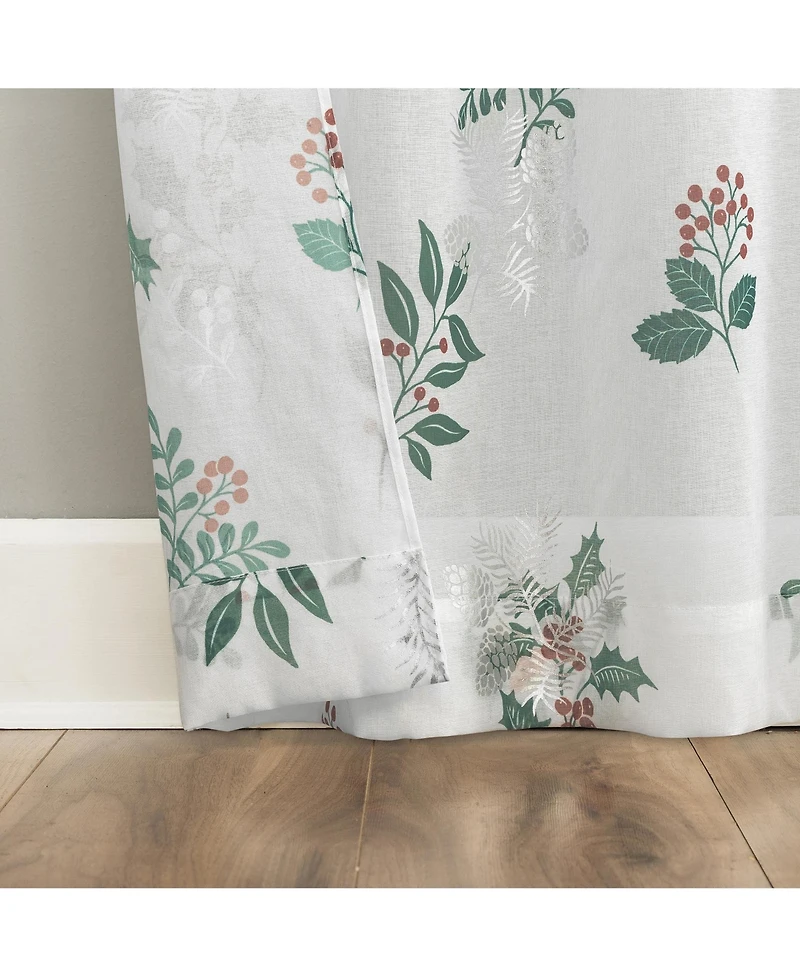 No. 918 Berry Creek Christmas Metallic Sheer Rod Pocket Curtain Panel Pair
