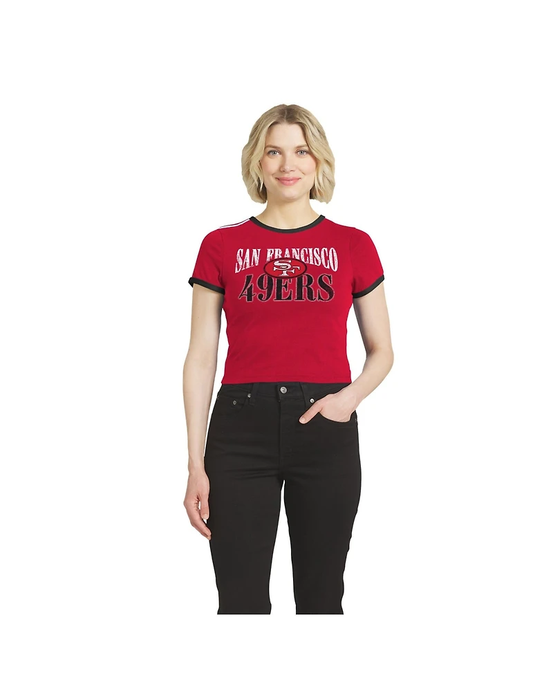 Wear by Erin Andrews Women's San Francisco 49ers Cropped Throwback Ringer T-Shirt