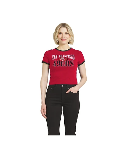 Wear by Erin Andrews Women's San Francisco 49ers Cropped Throwback Ringer T-Shirt