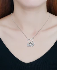 Women's Pave Cubic Zirconia Charm Holder Necklace with Evil Eye, Heart, and Elephant Charm Necklaces