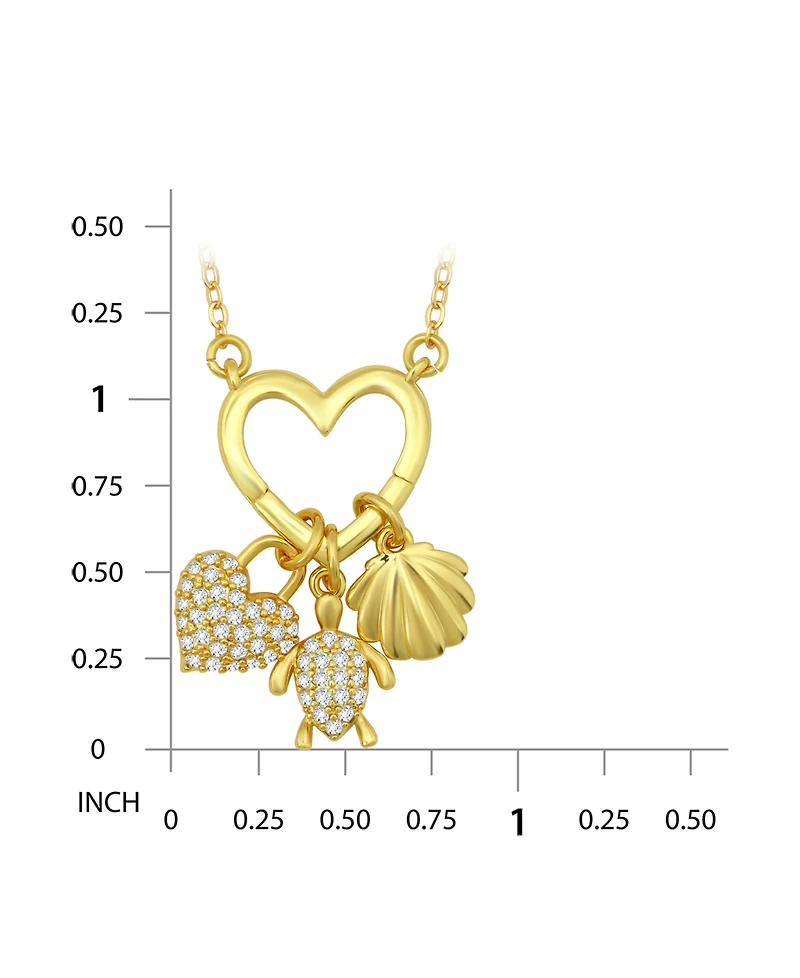 Macy's 14k Gold-Plated Over Brass Heart Shaped Charm Holder with Heart, Turtle and Clamshell Charm Necklaces