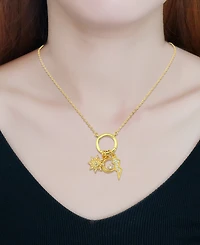 Macy's 14k Gold-Plated Over Brass Circle Charm Holder with Sun, Moon, Star and Lightning Bolt Charms Necklace