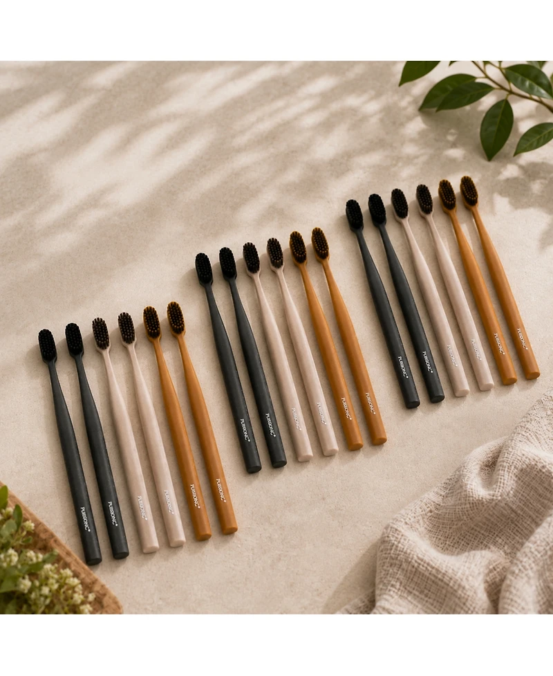 Pursonic Essentials Bundle: 3 Packs of 100% Cedarwood Toothbrushes (6-Pack Each) – 18 Natural Toothbrushes