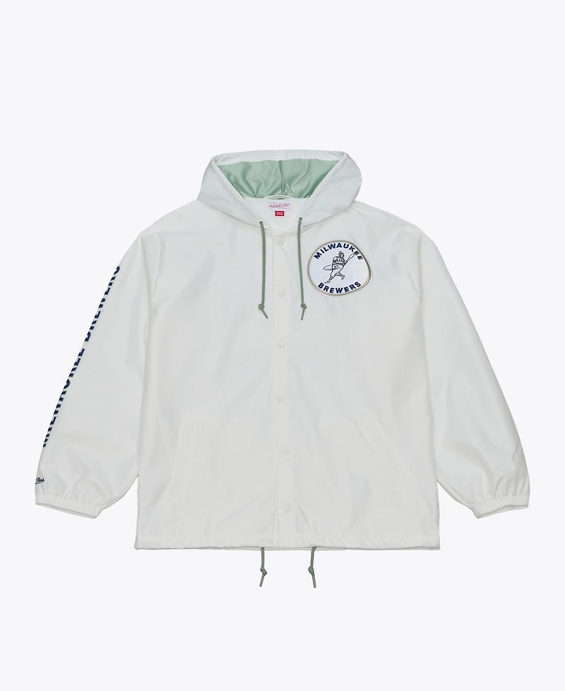 Mitchell & Ness Men's Milwaukee Brewers Yacht Rock Hooded Full-Snap Windbreaker Jacket