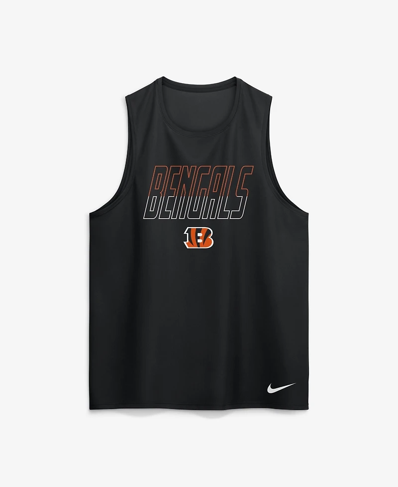 Nike Men's Cincinnati Bengals Kickoff Miler Sleeveless Crew Neck Droptail Hem Tank Top
