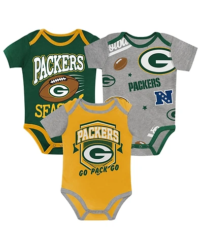 Outerstuff Baby Boys' and Girls' Green Bay Packers First Round Pick Screen-print Graphics 3-Piece Bodysuits, 3-Pack
