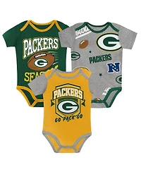 Outerstuff Baby Boys' and Girls' Green Bay Packers First Round Pick Screen-print Graphics 3-Piece Bodysuits, 3-Pack